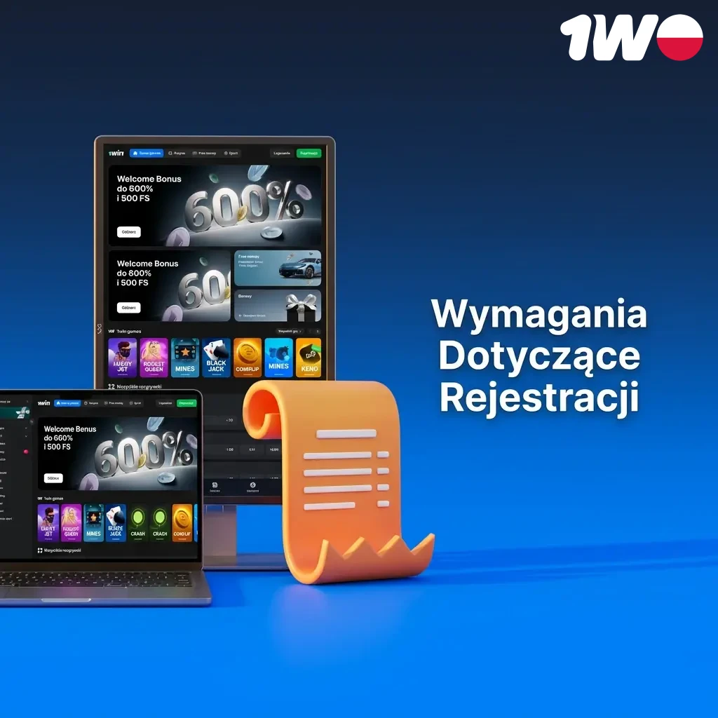 Wymagania rejestracji na 1w: wiek 18+, jedno konto, prawdziwe dane, weryfikacja KYC i metody płatności.
