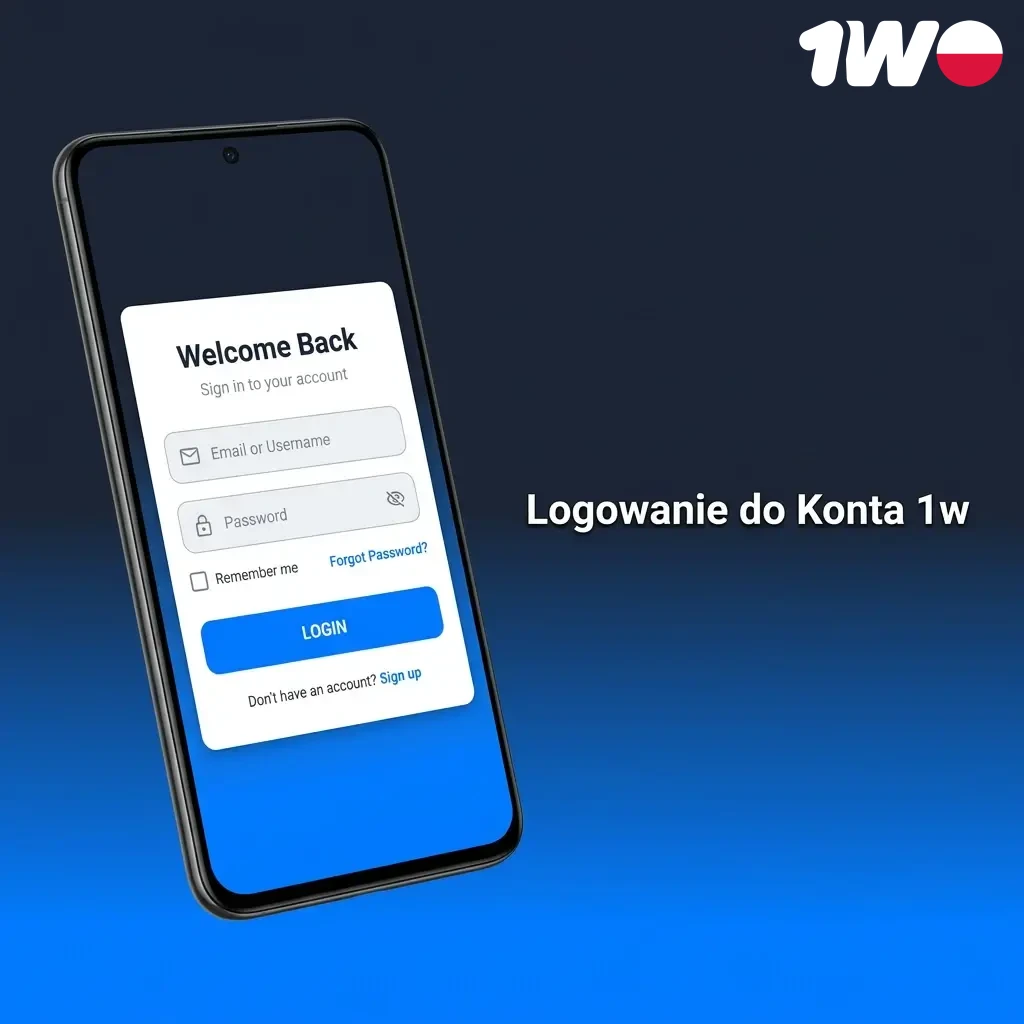 Logowanie do konta 1w – formularz z polem e-mail i hasłem, szybki dostęp do gier i zakładów