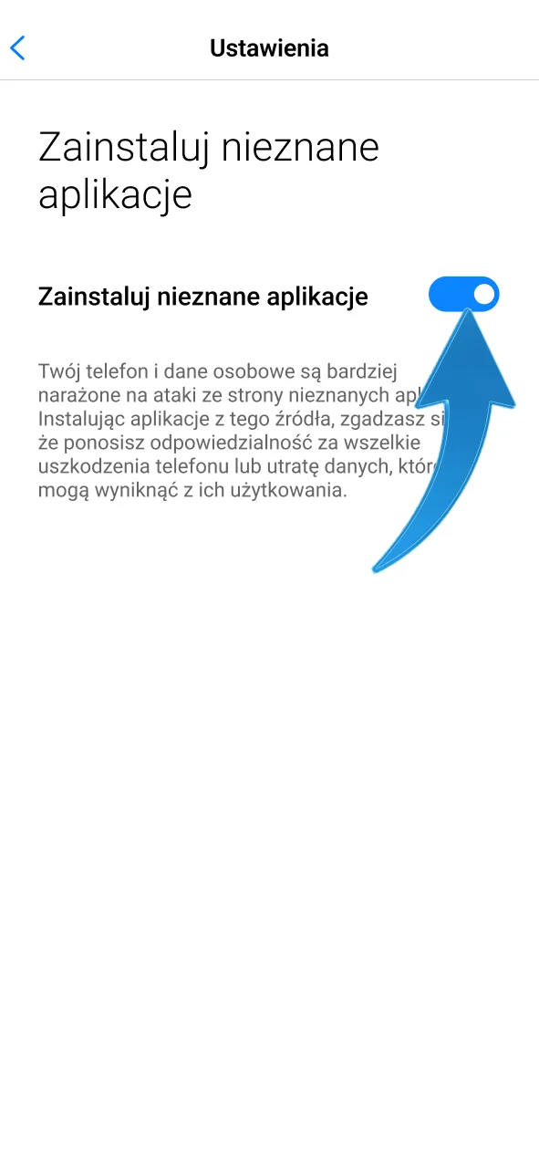 Zmień ustawienia bezpieczeństwa dla 1w, zezwól na instalację aplikacji z nieznanych źródeł.