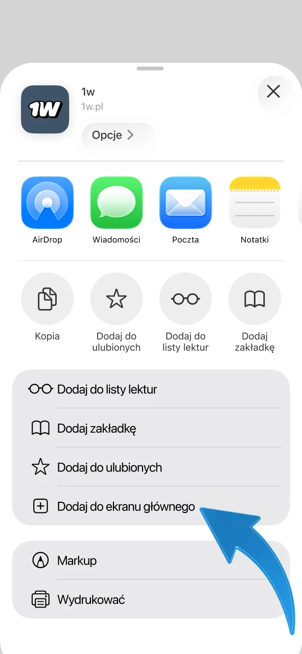 Wybierz opcję dodania do ekranu początkowego, umieść skrót 1w obok ulubionych aplikacji.