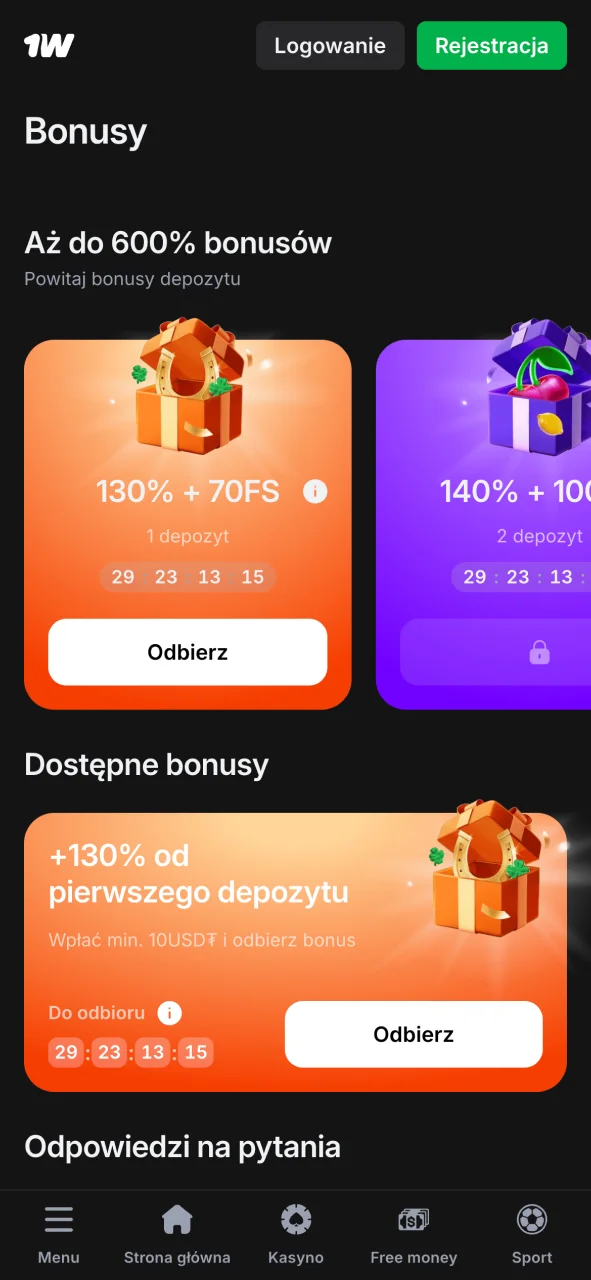 Przejrzyj ofertę powitalną w 1w, dowiedz się jak odebrać dodatkowe środki na grę teraz.