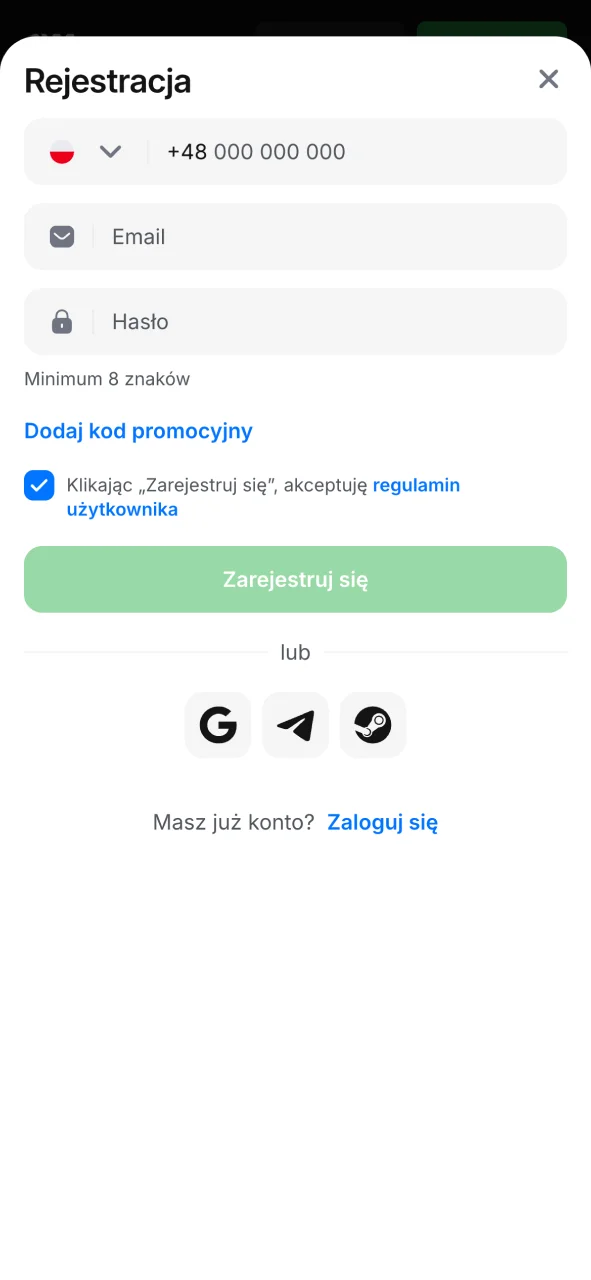 Zobacz zrzut ekranu rejestracji w 1w, sprawdź jak szybko założysz swoje nowe konto.