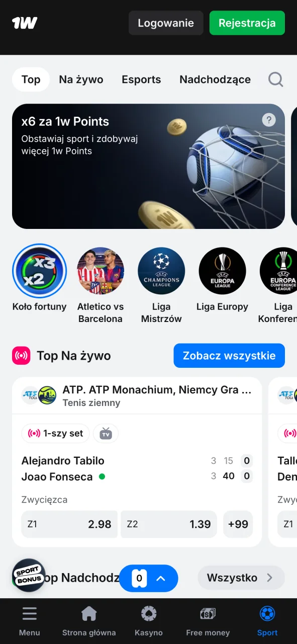 Zobacz ofertę zakładów sportowych w 1w, sprawdź kursy na najpopularniejsze mecze dnia.