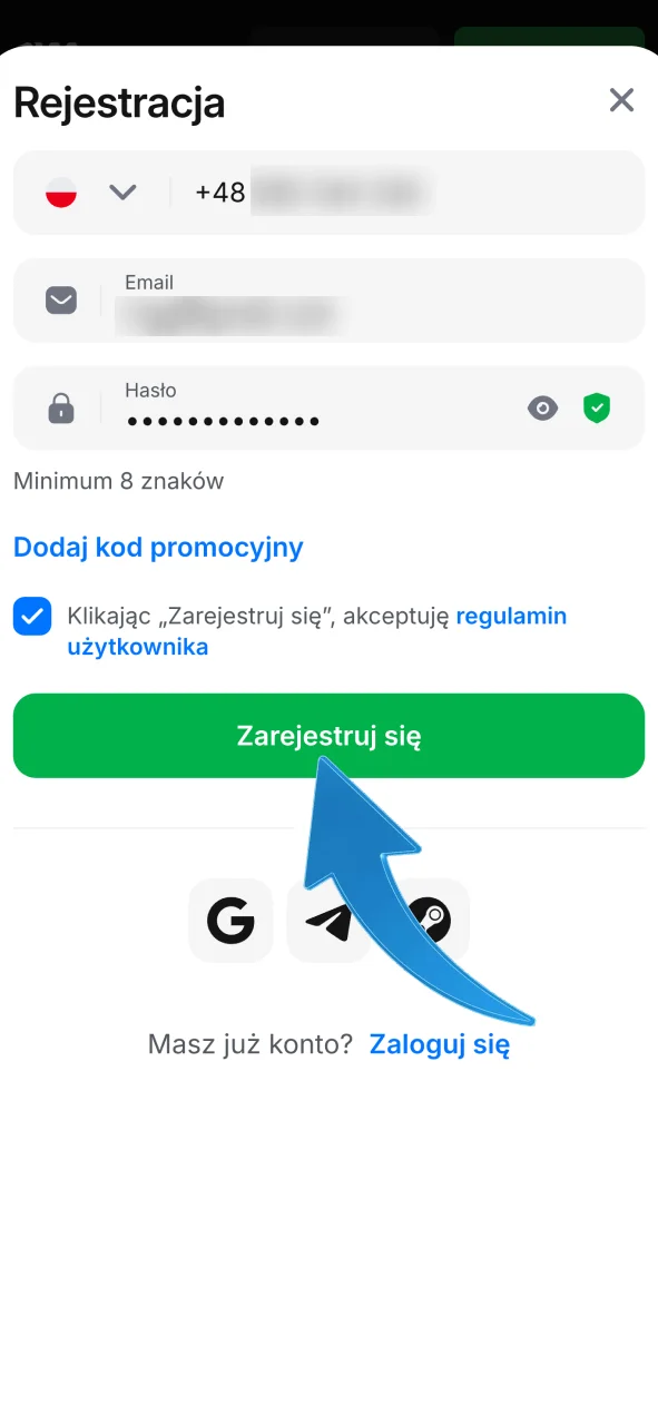 Potwierdź i utwórz konto w 1w, zaakceptuj regulamin i zakończ proces rejestracji.