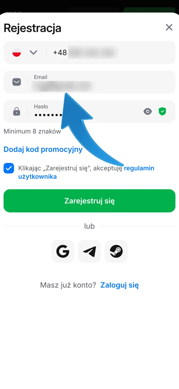 Wypełnij dane osobowe w 1w, podaj swoje imię oraz nazwisko i dokończ rejestrację.