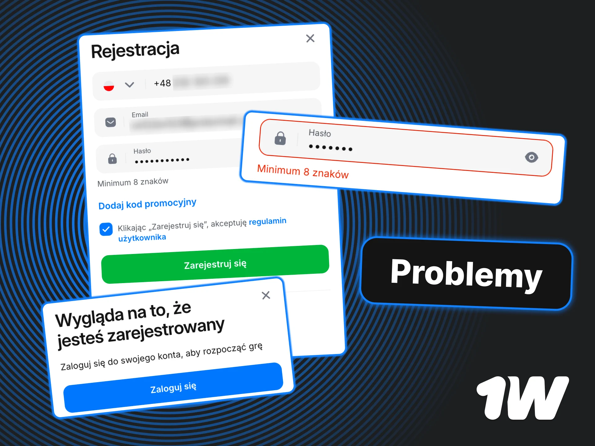 Sprawdź formularz rejestracyjny w 1w, popraw błędy i załóż konto bez przeszkód.