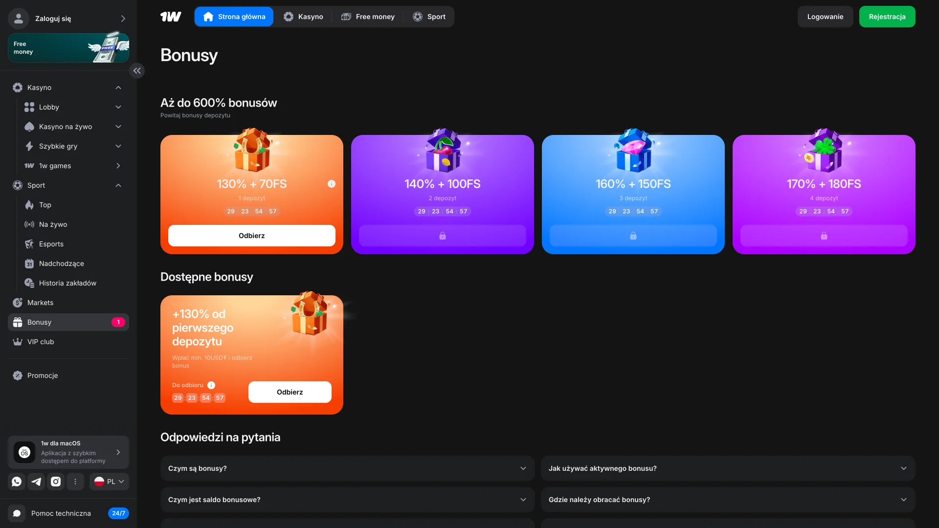 Zobacz ofertę bonusową w 1w, sprawdź dostępne promocje i odbierz dodatkowe środki.