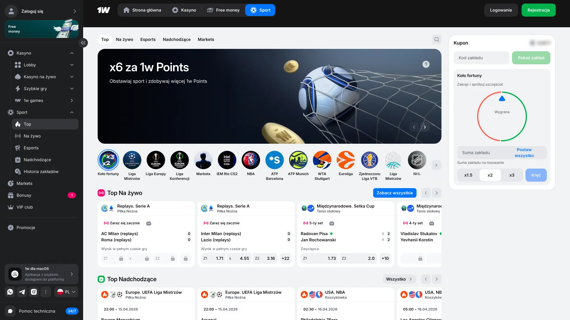 Zobacz ofertę zakładów sportowych w 1w, sprawdź kursy i postaw na swoją ulubioną drużynę.